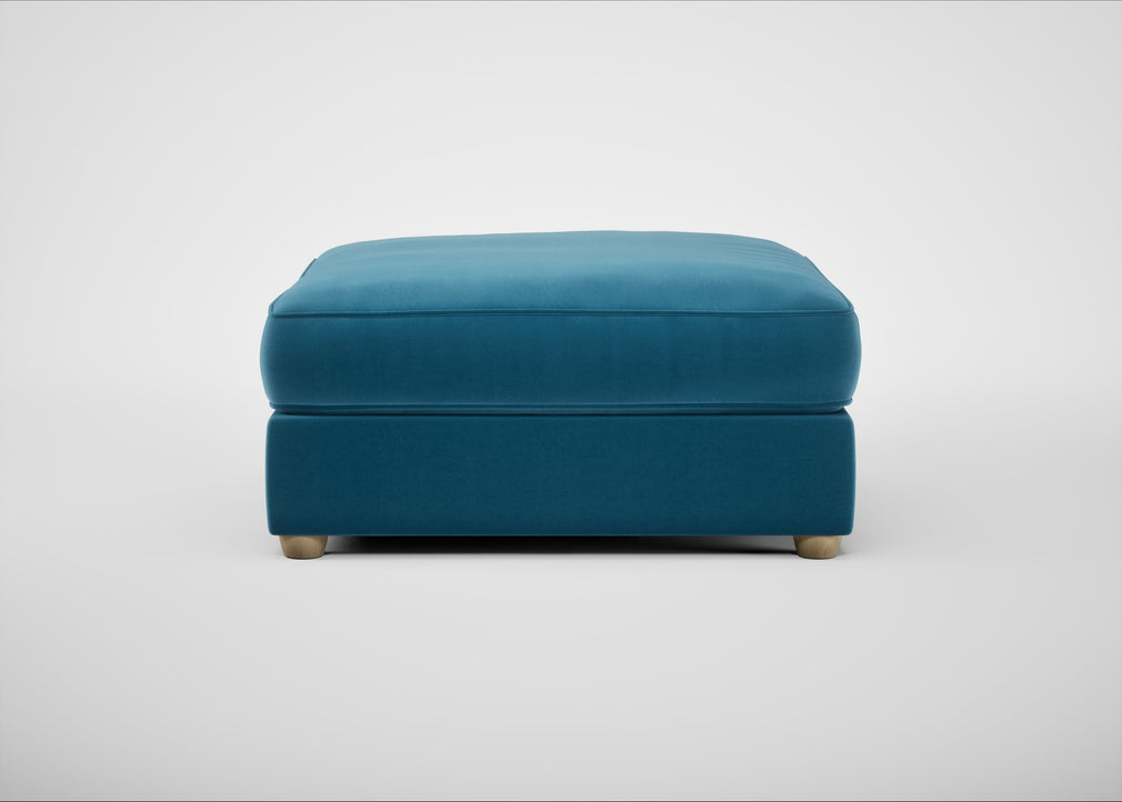 Tailor Square Footstool Smart Velvet Ocean Blue / Natural