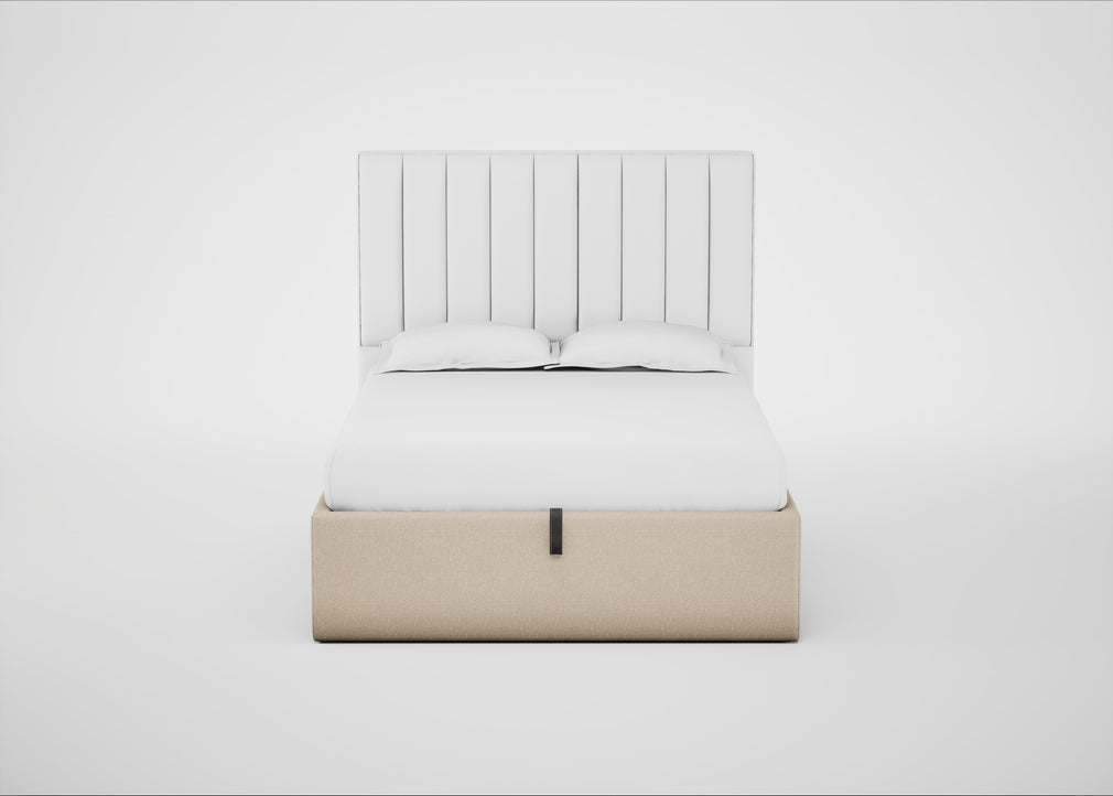 Lift Storage Divan Bed Base Double / Black / Brushed Cotton Oat