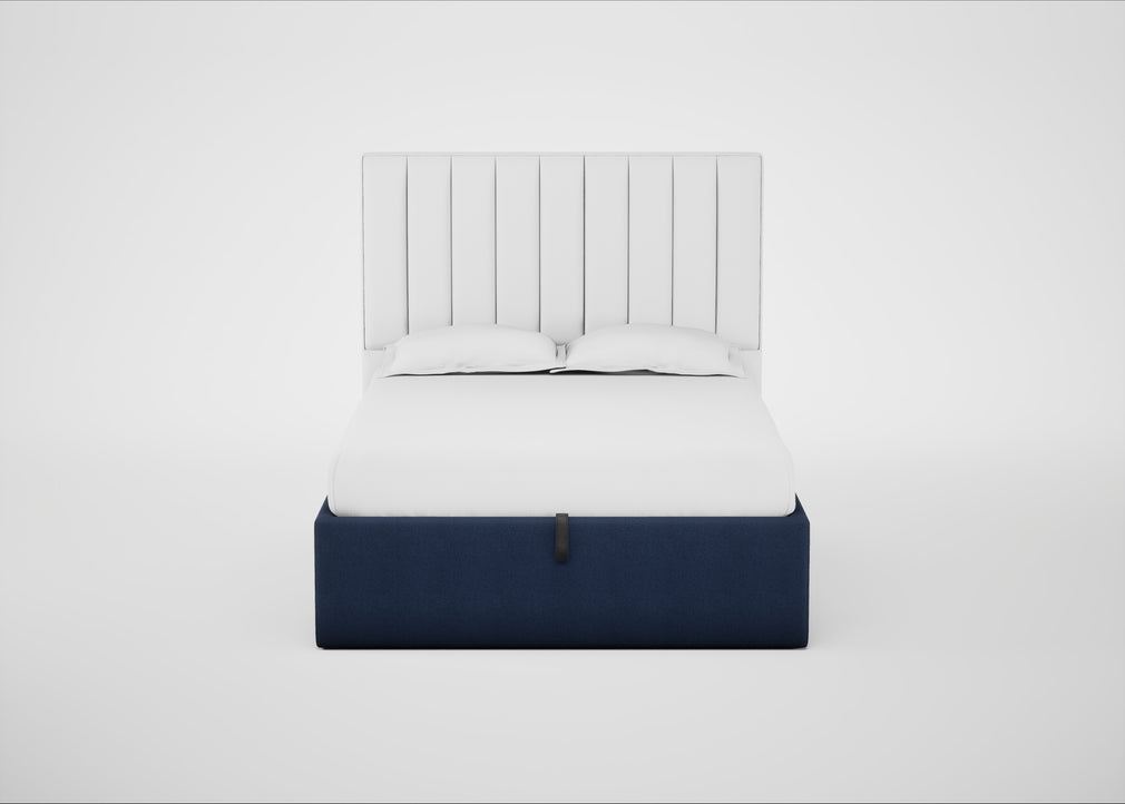 Lift Storage Divan Bed Base Double / Natural / Capelo Linen-Cotton Inkspot