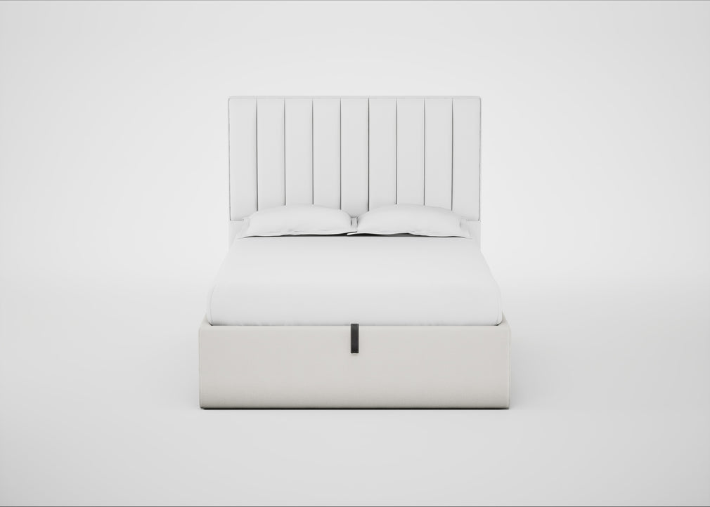 Lift Storage Divan Bed Base Double / Black / Capelo Linen-Cotton Sea Salt