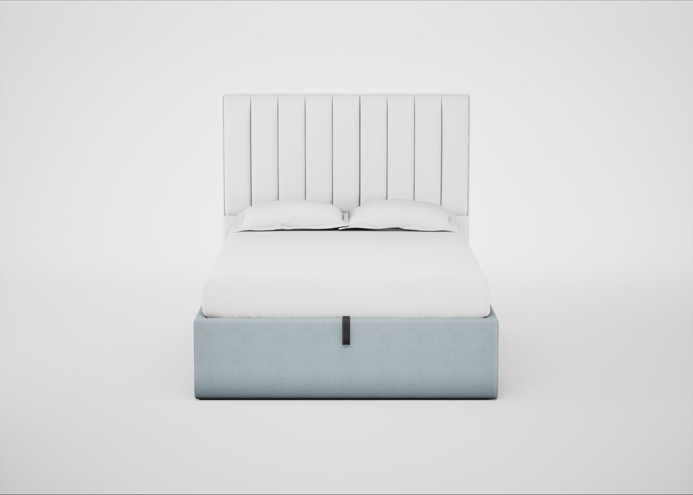 Lift Storage Divan Bed Base Double / Black / Capelo Linen-Cotton Sea Shanty