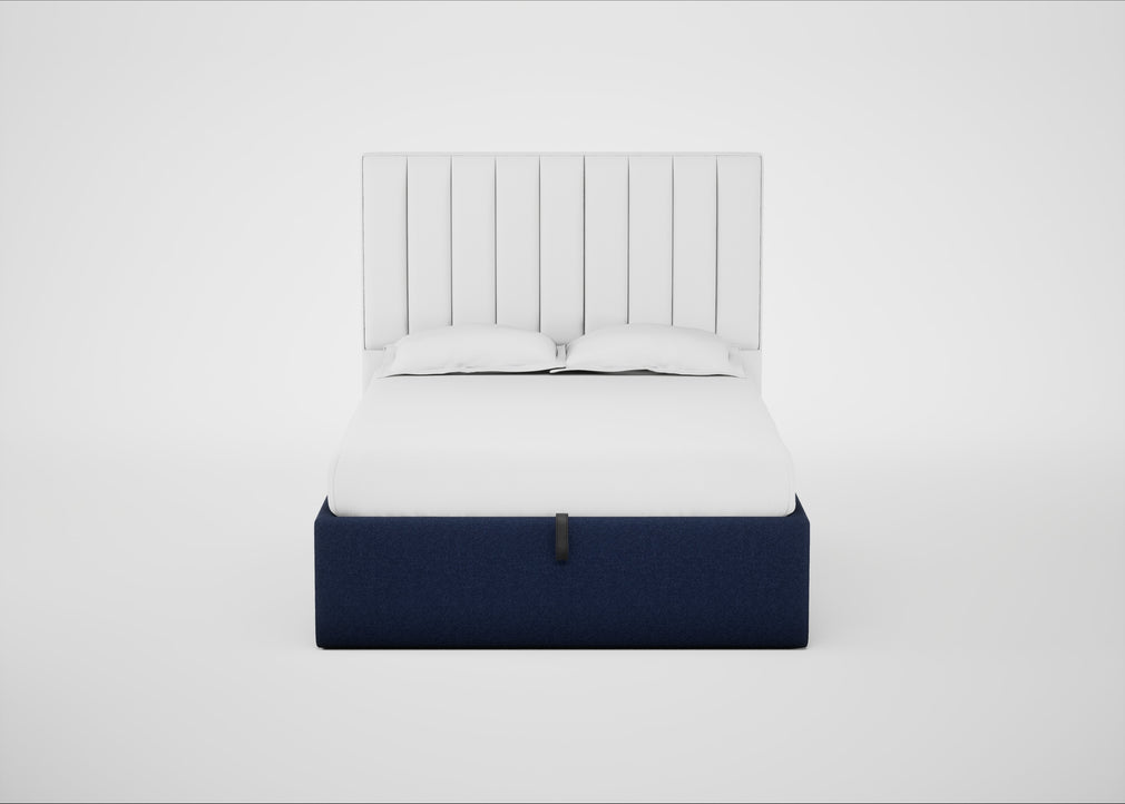 Lift Storage Divan Bed Base Double / Natural / Melton Wool New Navy