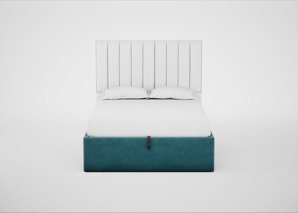 Lift Storage Divan Bed Base Double / Black / Smart Luxe Velvet Airforce Blue