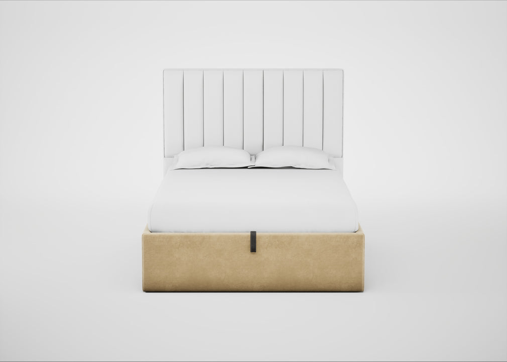 Lift Storage Divan Bed Base Double / Natural / Smart Luxe Velvet Biscuit