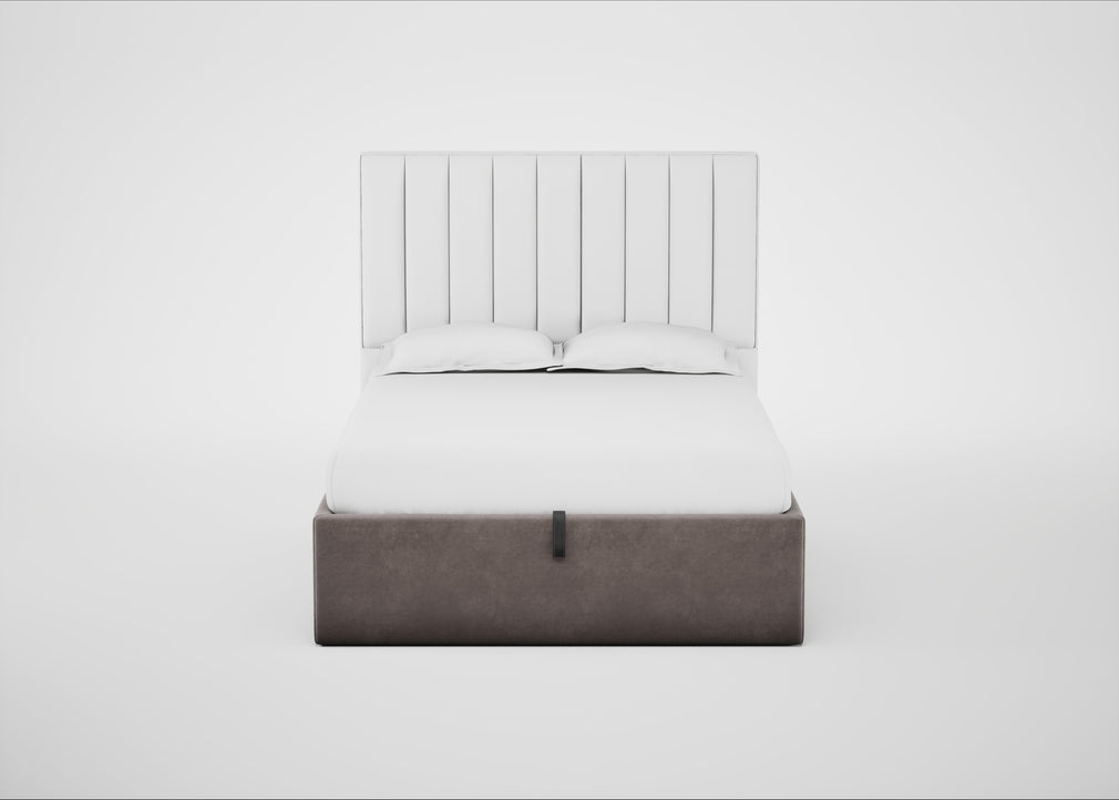 Lift Storage Divan Bed Base Double / Natural / Smart Luxe Velvet Mushroom