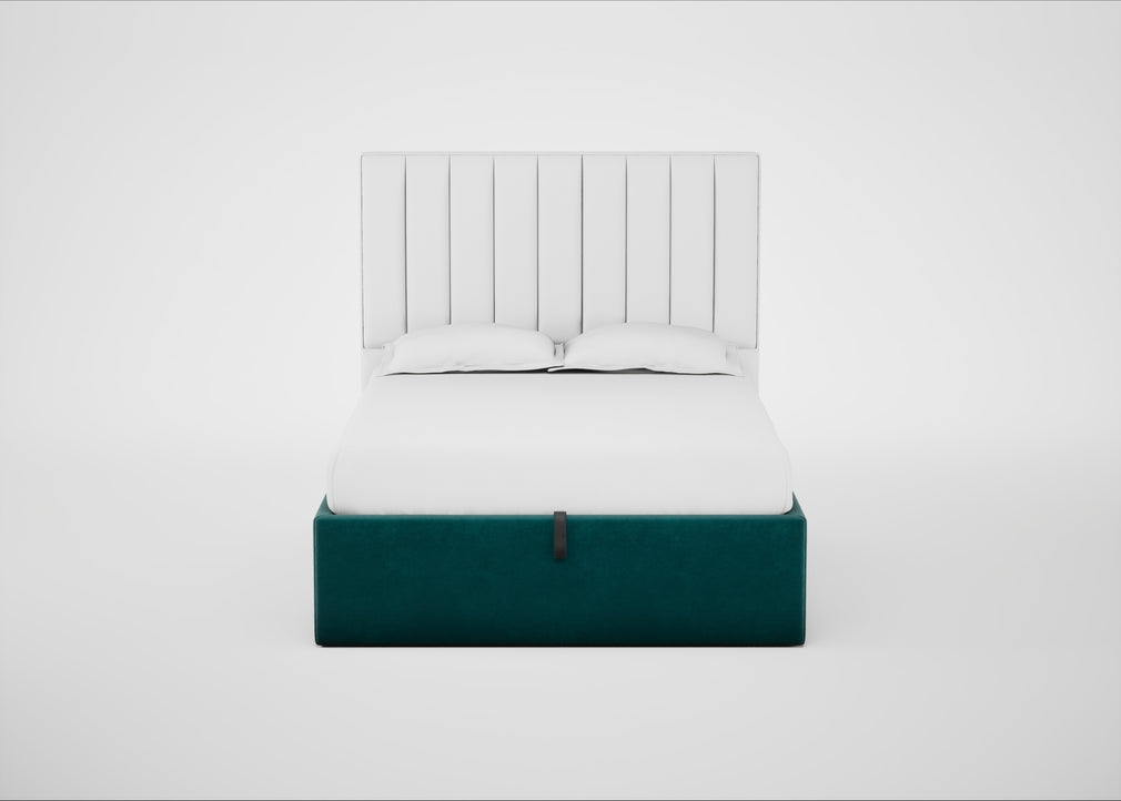 Lift Storage Divan Bed Base Double / Black / Smart Luxe Velvet Ocean Green