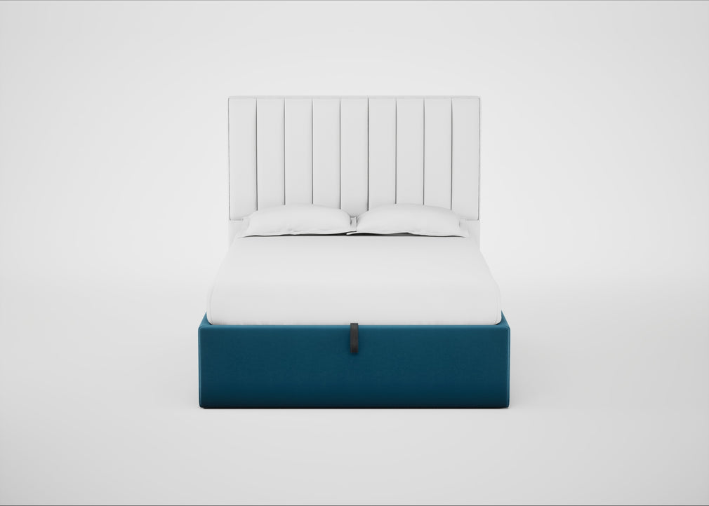 Lift Storage Divan Bed Base Double / Natural / Smart Velvet Ocean Blue