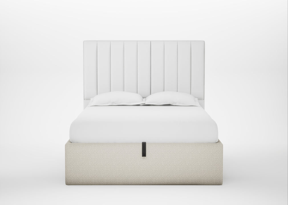 Lift Storage Divan Bed Base Double / Black / Chunky Boucle Ecru