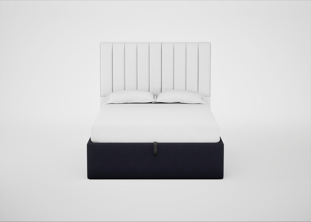 Lift Storage Divan Bed Base Double / Black / Boucle Indigo