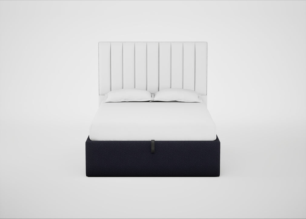 Lift Storage Divan Bed Base Double / Natural / Boucle Indigo