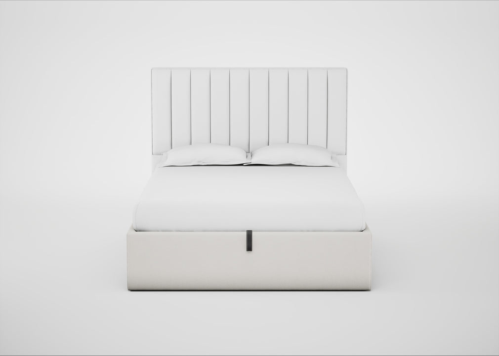 Lift Storage Divan Bed Base King / Black / Capelo Linen-Cotton Sea Salt