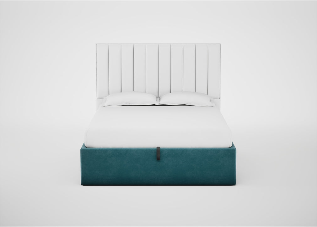 Lift Storage Divan Bed Base King / Natural / Smart Luxe Velvet Airforce Blue