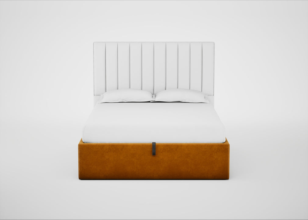 Lift Storage Divan Bed Base King / Black / Smart Luxe Velvet Cognac