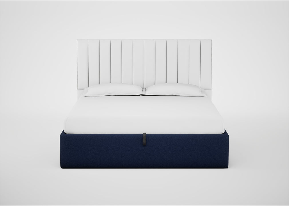 Lift Storage Divan Bed Base Super King / Black / Melton Wool New Navy