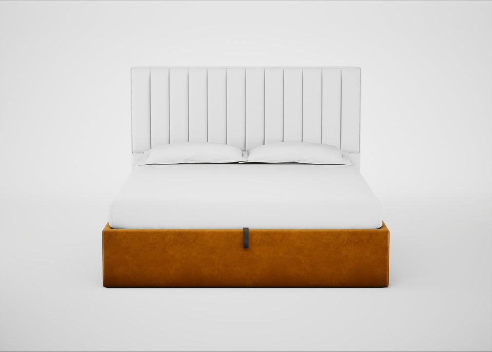 Lift Storage Divan Bed Base Super King / Black / Smart Luxe Velvet Cognac
