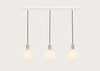 Linear Triple Pendant Canopy with Brass Fittings and 3 Sphere IV Bulbs