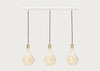 Linear Triple Pendant Canopy with Brass Fittings and 3 Voronoi II Bulbs