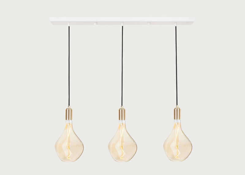 Linear Triple Pendant Canopy with Brass Fittings and 3 Voronoi II Bulbs