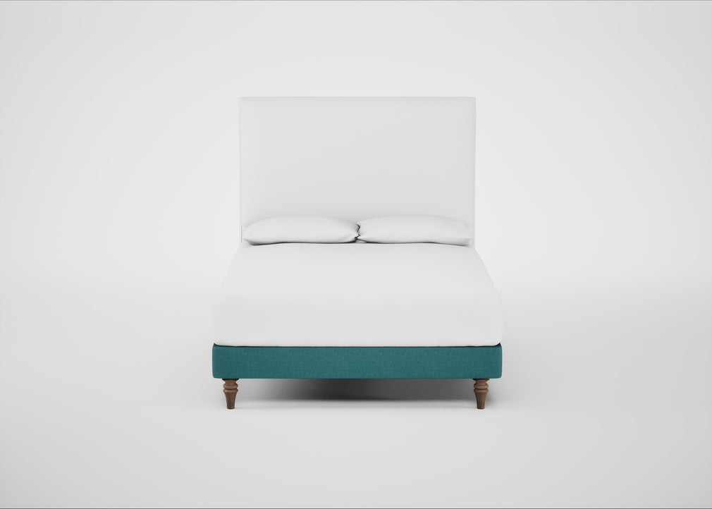 Shallow Divan Bed Base Double / Brushed Cotton Cadet / Light Turned Wood