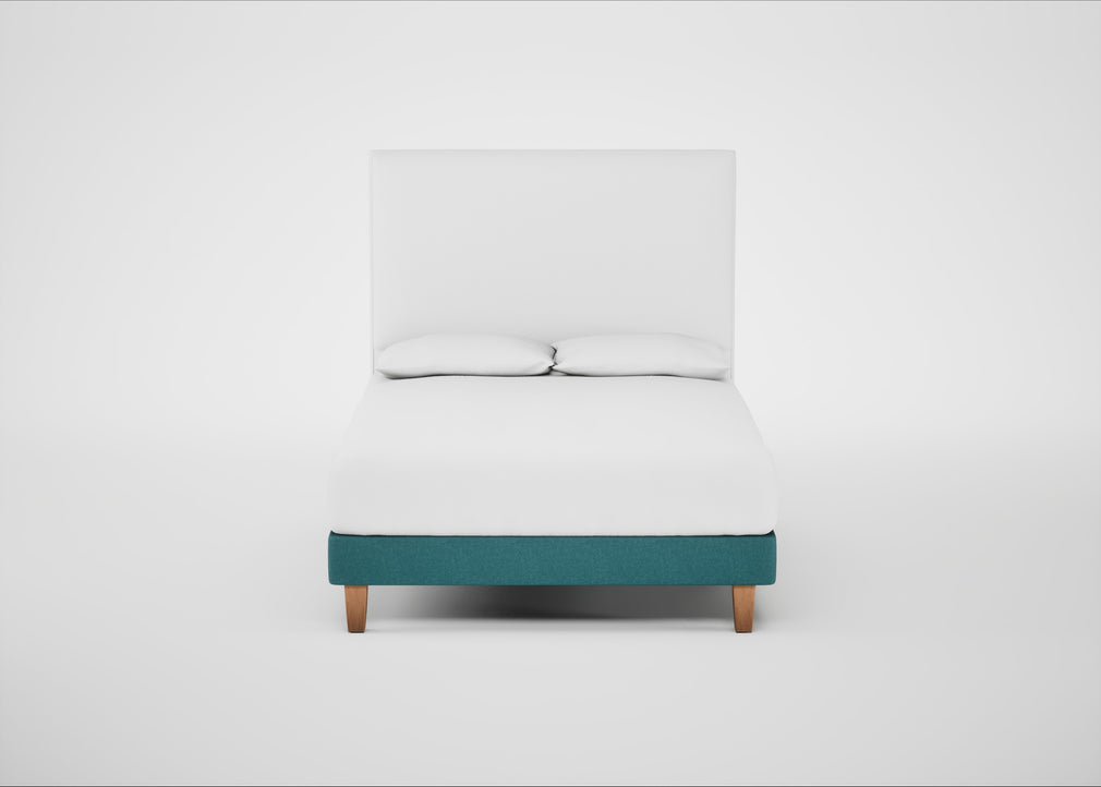 Shallow Divan Bed Base Double / Brushed Cotton Cadet / Light Solid Wood