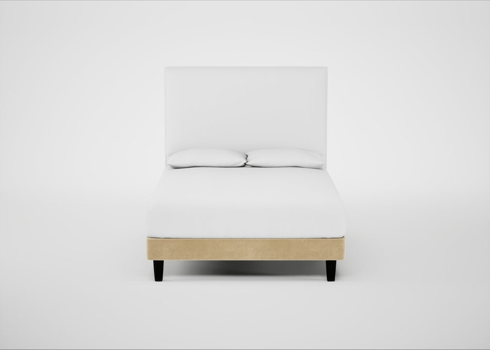 Shallow Divan Bed Base Double / Smart Luxe Velvet Biscuit / Dark Solid Wood