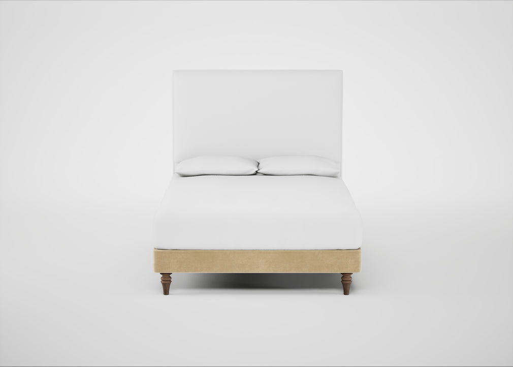 Shallow Divan Bed Base Double / Smart Luxe Velvet Biscuit / Light Turned Wood