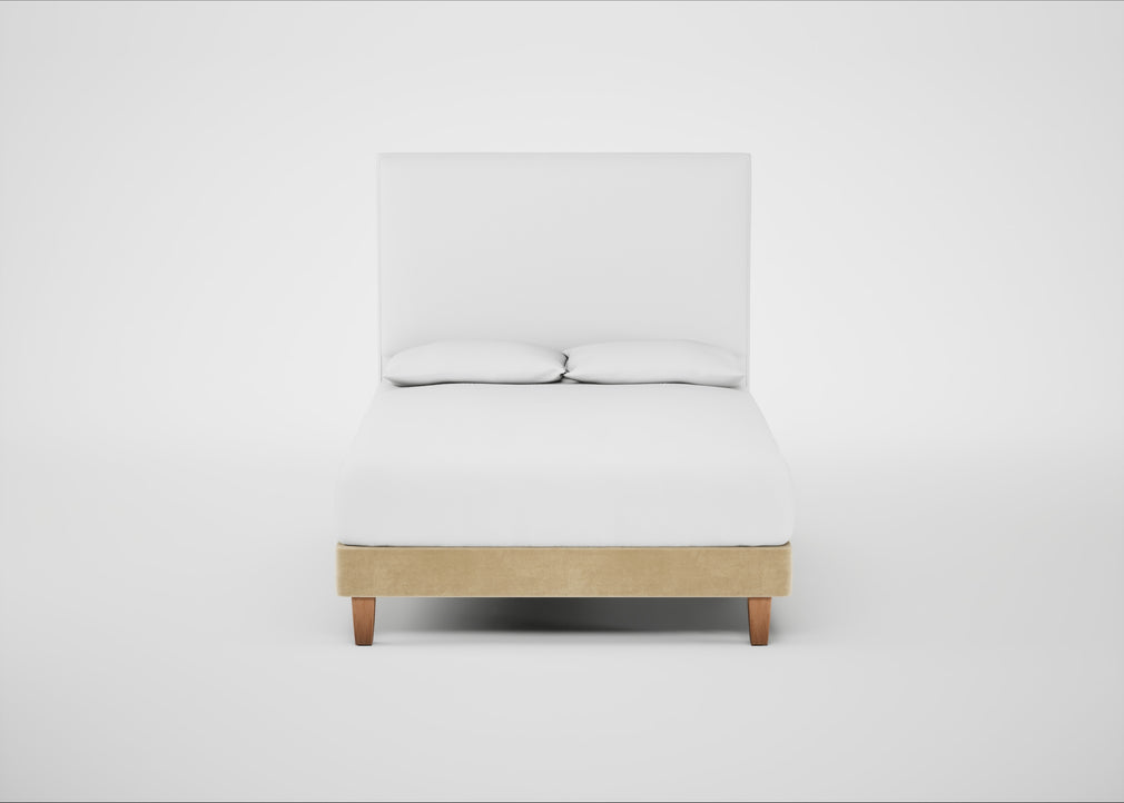 Shallow Divan Bed Base Double / Smart Luxe Velvet Biscuit / Light Solid Wood
