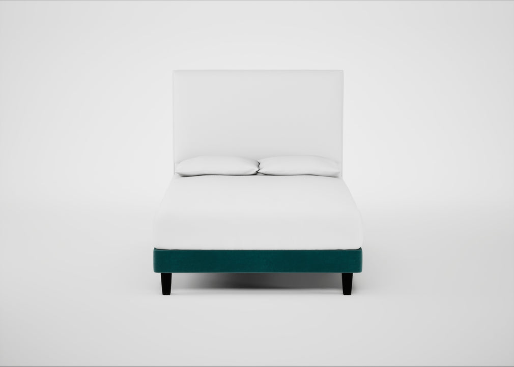 Shallow Divan Bed Base Double / Smart Luxe Velvet Ocean Green / Dark Solid Wood