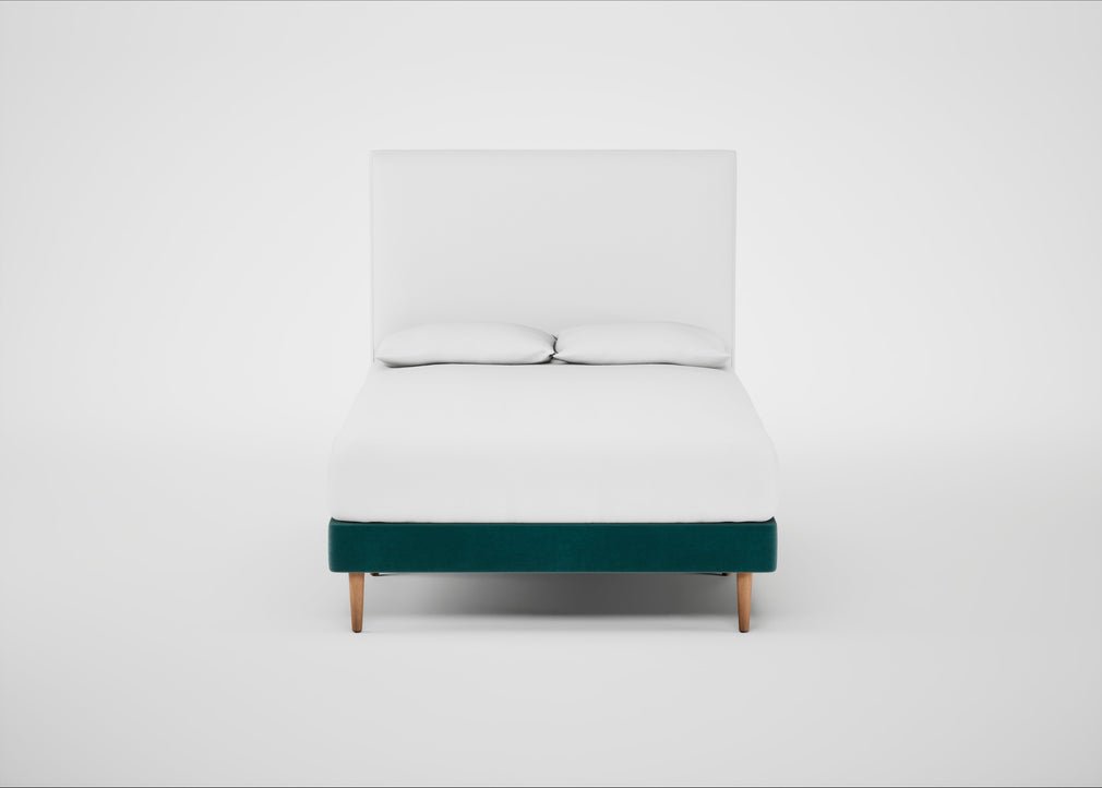 Shallow Divan Bed Base Double / Smart Luxe Velvet Ocean Green / Light Stem
