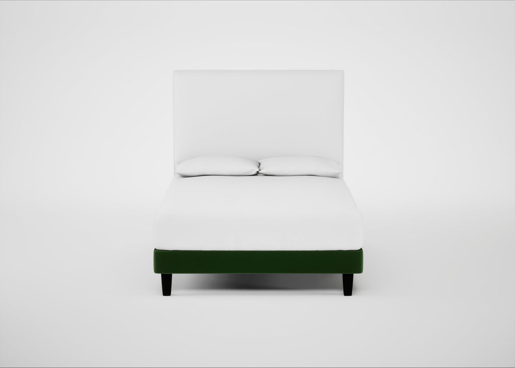 Shallow Divan Bed Base Double / Smart Velvet Forest / Dark Solid Wood