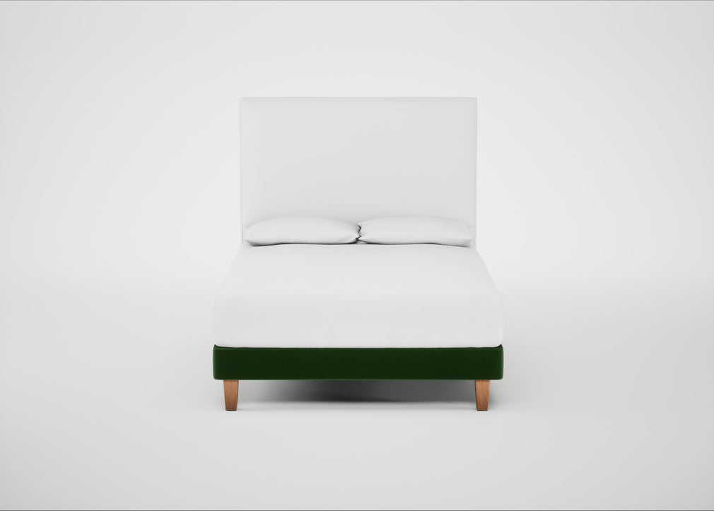 Shallow Divan Bed Base Double / Smart Velvet Forest / Light Solid Wood