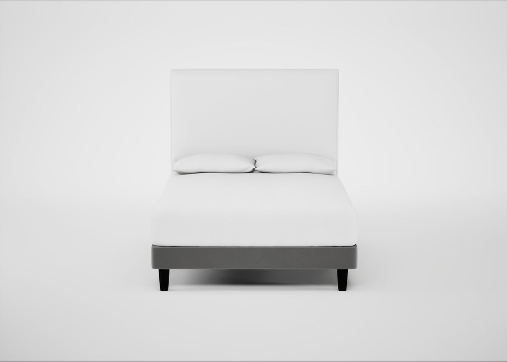 Shallow Divan Bed Base Double / Smart Velvet Mercury / Dark Solid Wood