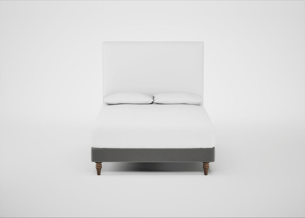 Shallow Divan Bed Base Double / Smart Velvet Mercury / Light Turned Wood