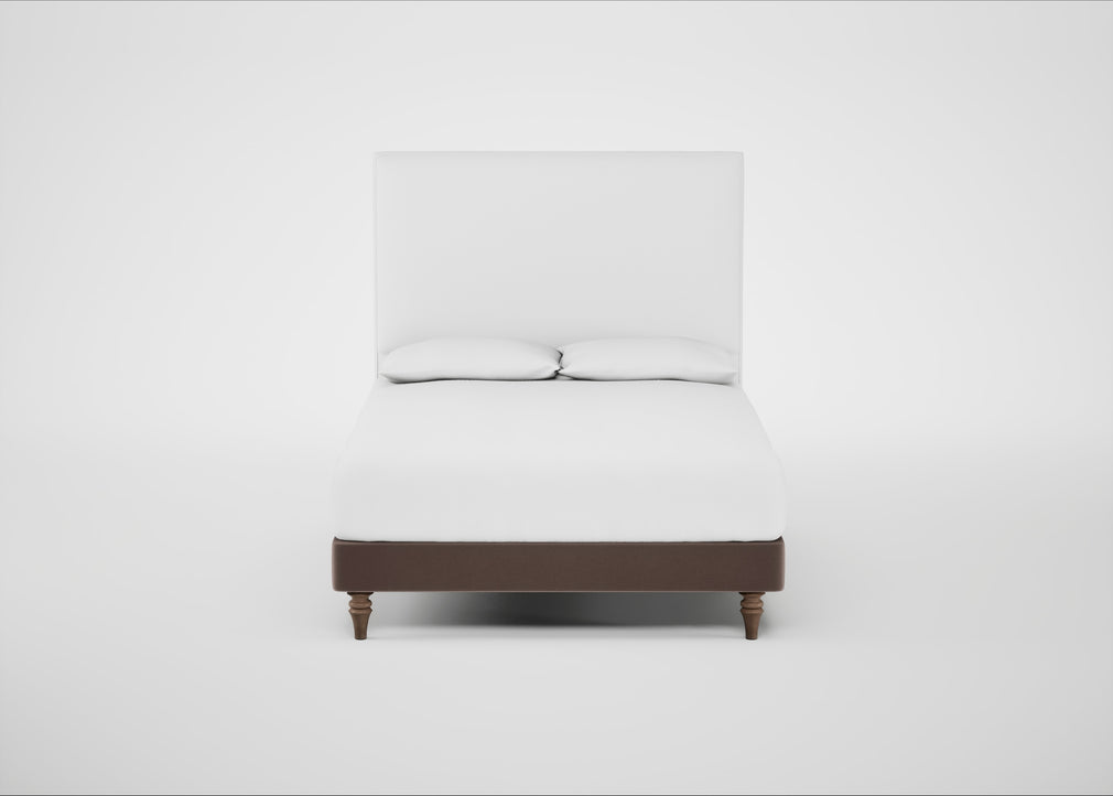 Shallow Divan Bed Base Double / Smart Velvet Mouse / Light Turned Wood