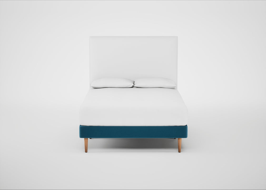 Shallow Divan Bed Base Double / Smart Velvet Ocean Blue / Light Stem