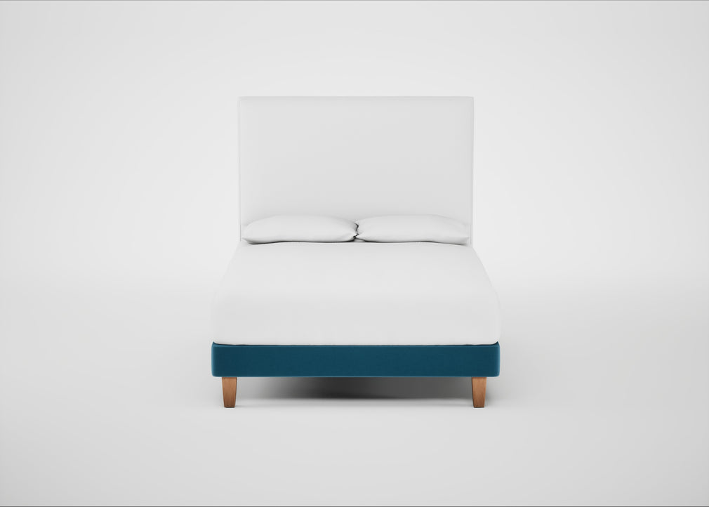 Shallow Divan Bed Base Double / Smart Velvet Ocean Blue / Light Solid Wood