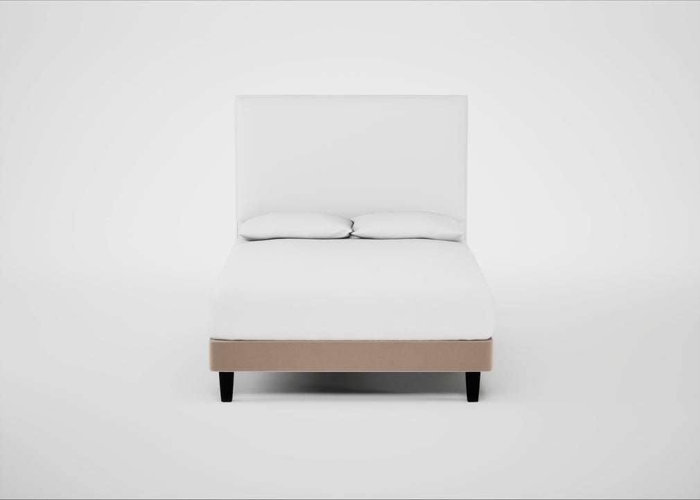 Shallow Divan Bed Base Double / Smart Velvet Pebble / Dark Solid Wood