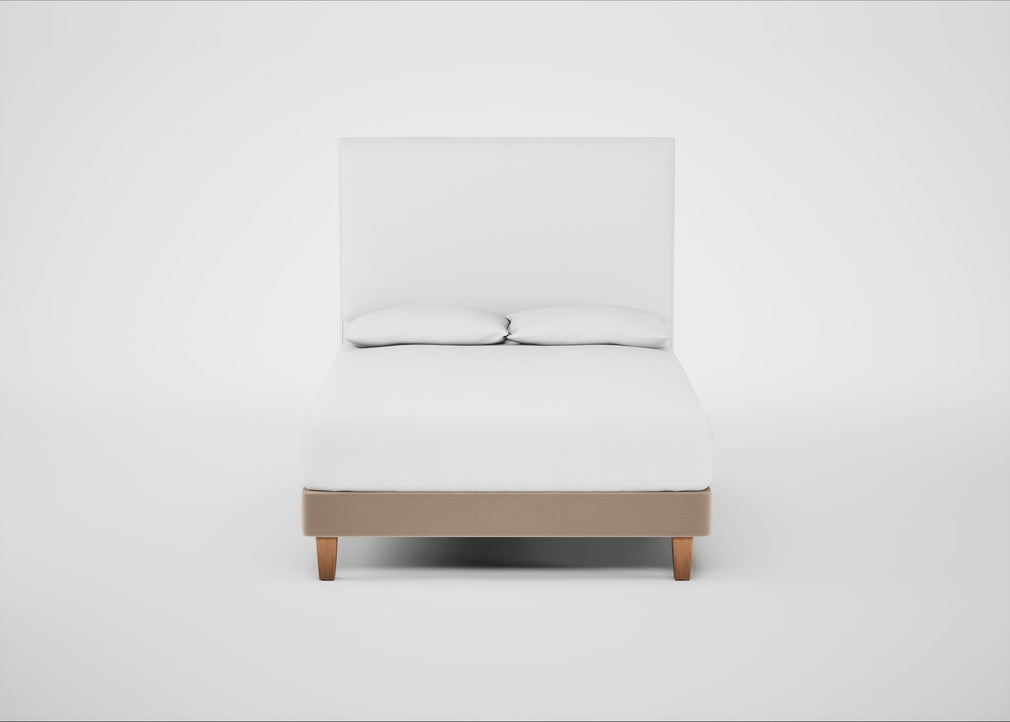 Shallow Divan Bed Base Double / Smart Velvet Pebble / Light Solid Wood