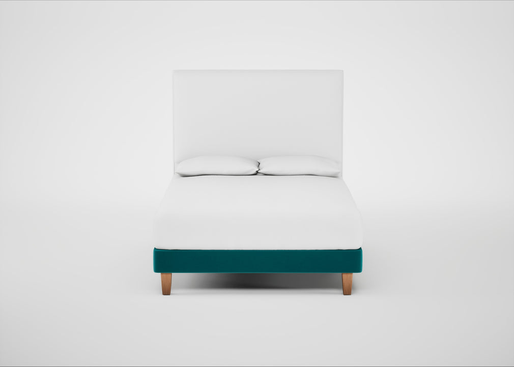 Shallow Divan Bed Base Double / Smart Velvet Petrol / Light Solid Wood