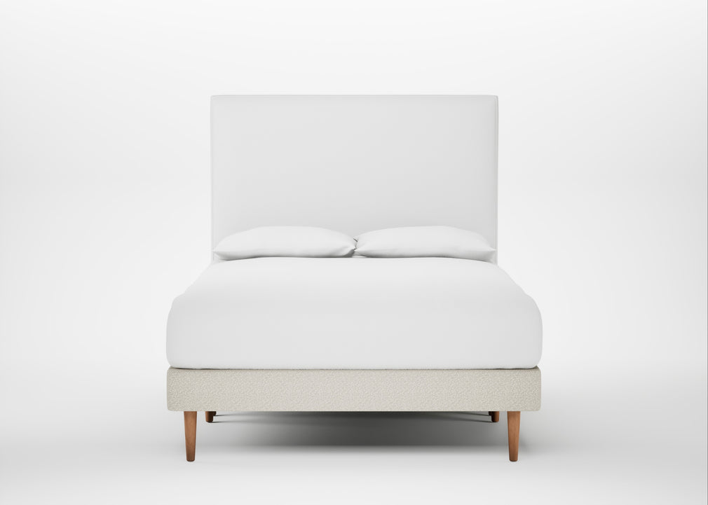 Shallow Divan Bed Base Double / Chunky Boucle Ecru / Light Stem