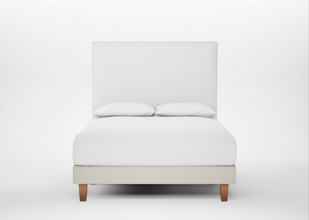 Shallow Divan Bed Base Double / Chunky Boucle Ecru / Light Solid Wood