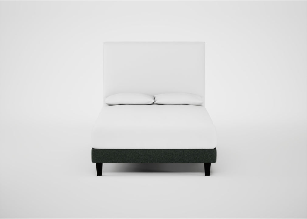 Shallow Divan Bed Base Double / Boucle Fern / Dark Solid Wood