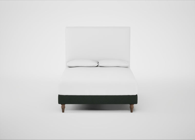 Shallow Divan Bed Base Double / Boucle Fern / Light Turned Wood