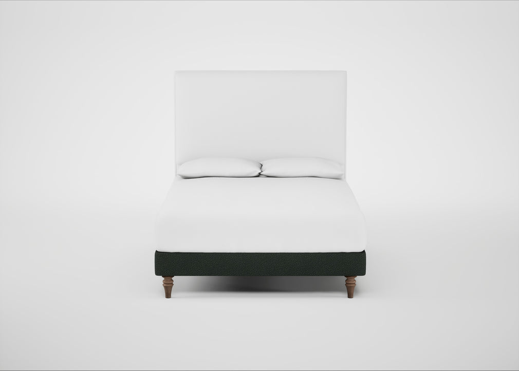 Shallow Divan Bed Base Double / Boucle Fern / Light Turned Wood