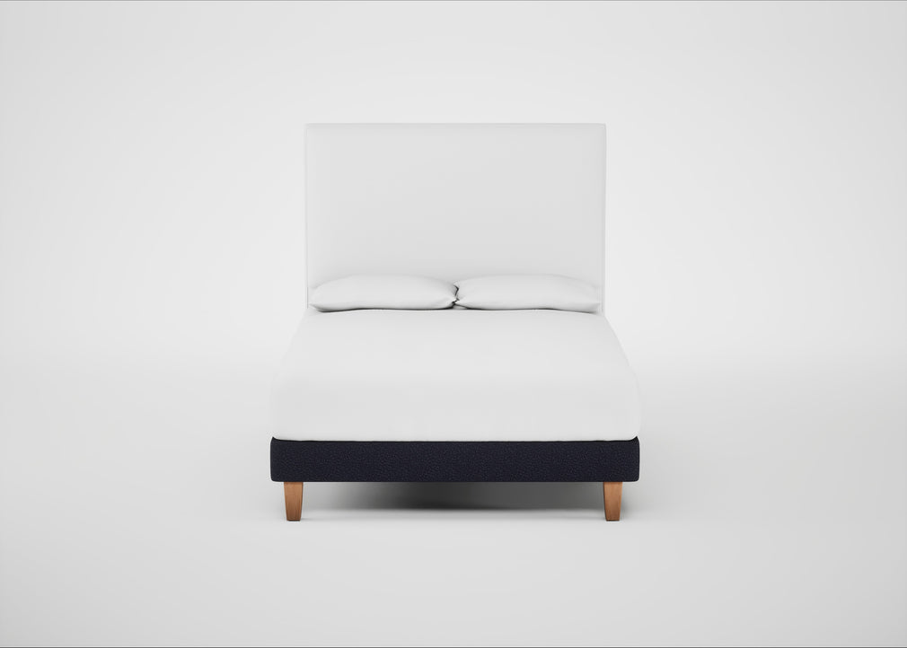 Shallow Divan Bed Base Double / Boucle Indigo / Light Solid Wood