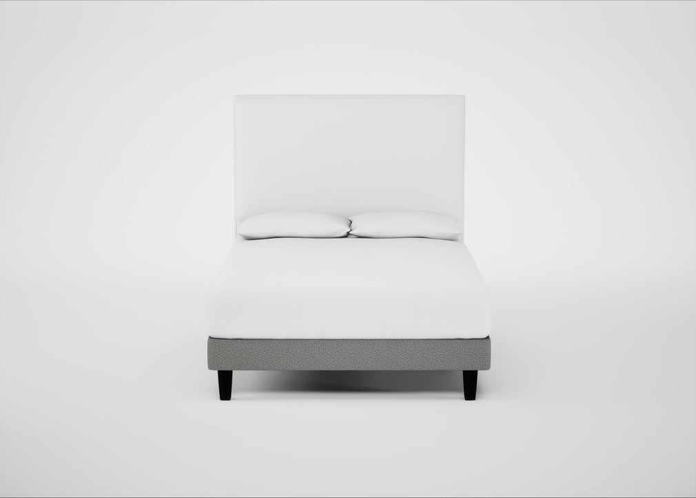 Shallow Divan Bed Base Double / Boucle Steel / Dark Solid Wood