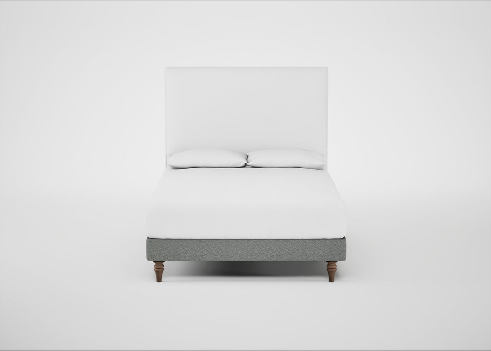 Shallow Divan Bed Base Double / Boucle Steel / Light Turned Wood