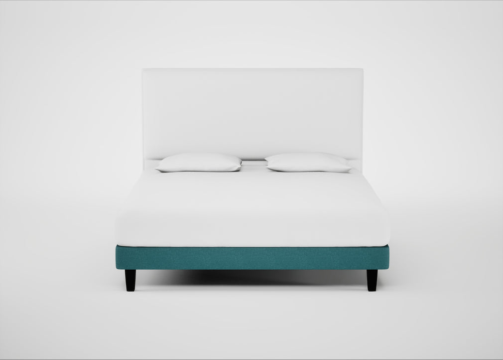 Shallow Divan Bed Base Super King / Brushed Cotton Cadet / Dark Solid Wood