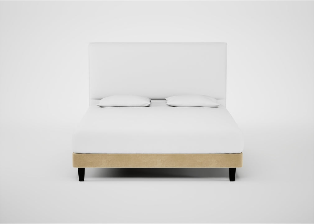 Shallow Divan Bed Base Super King / Smart Luxe Velvet Biscuit / Dark Solid Wood