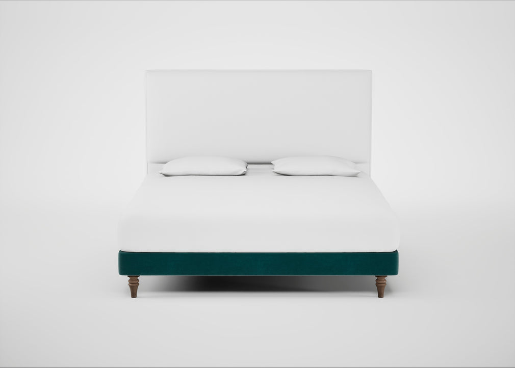 Shallow Divan Bed Base Super King / Smart Luxe Velvet Ocean Green / Light Turned Wood